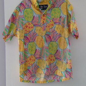 The Nutter Neon Pineapple Hawaiian shirt Large Collar Popover Cotton USA